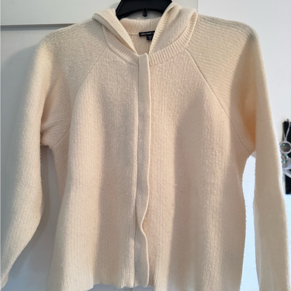 James Perse White Hooded Cardigan Sweater